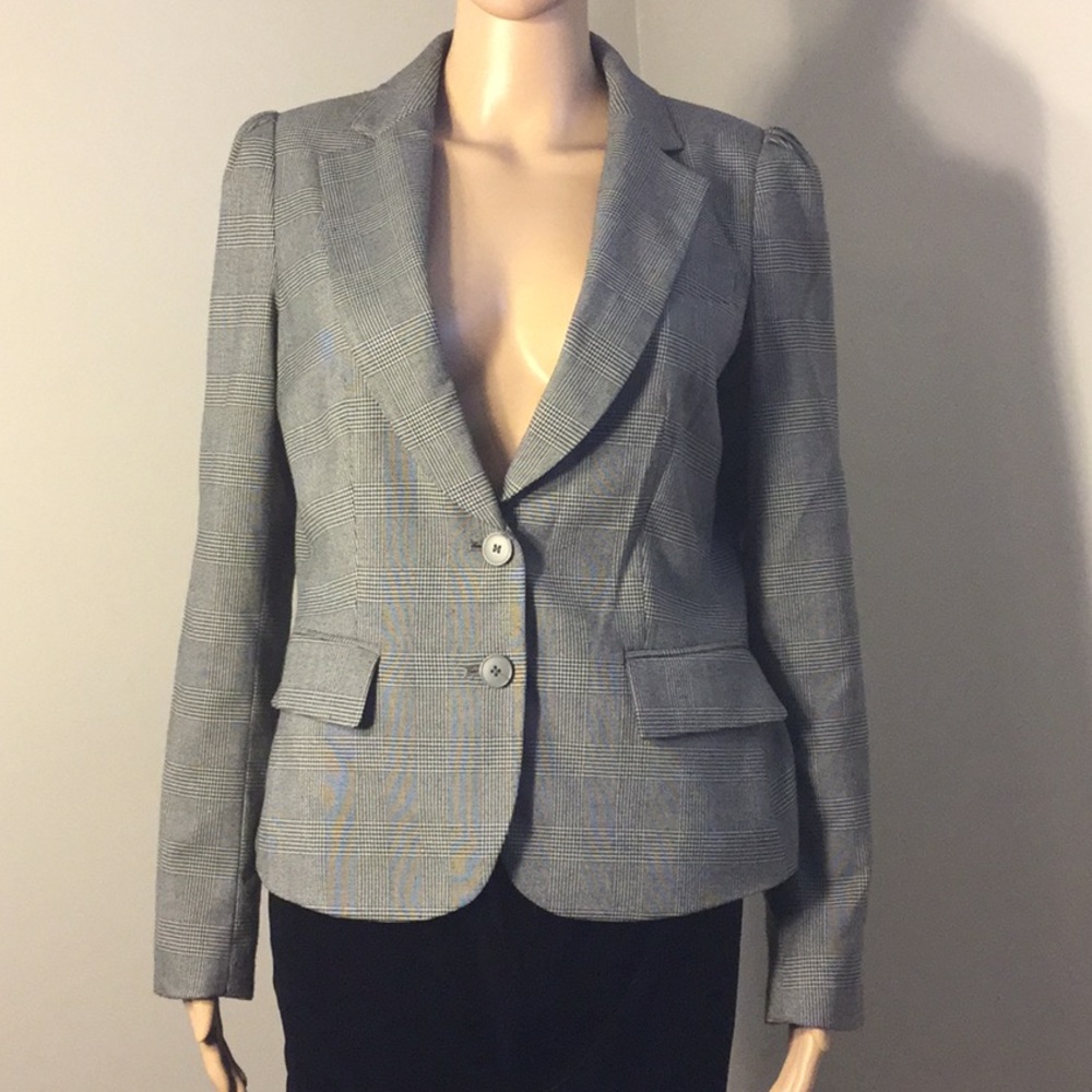 NEW YORK & CO. B&W CAREER PLAID JACKET W/ POCKETS